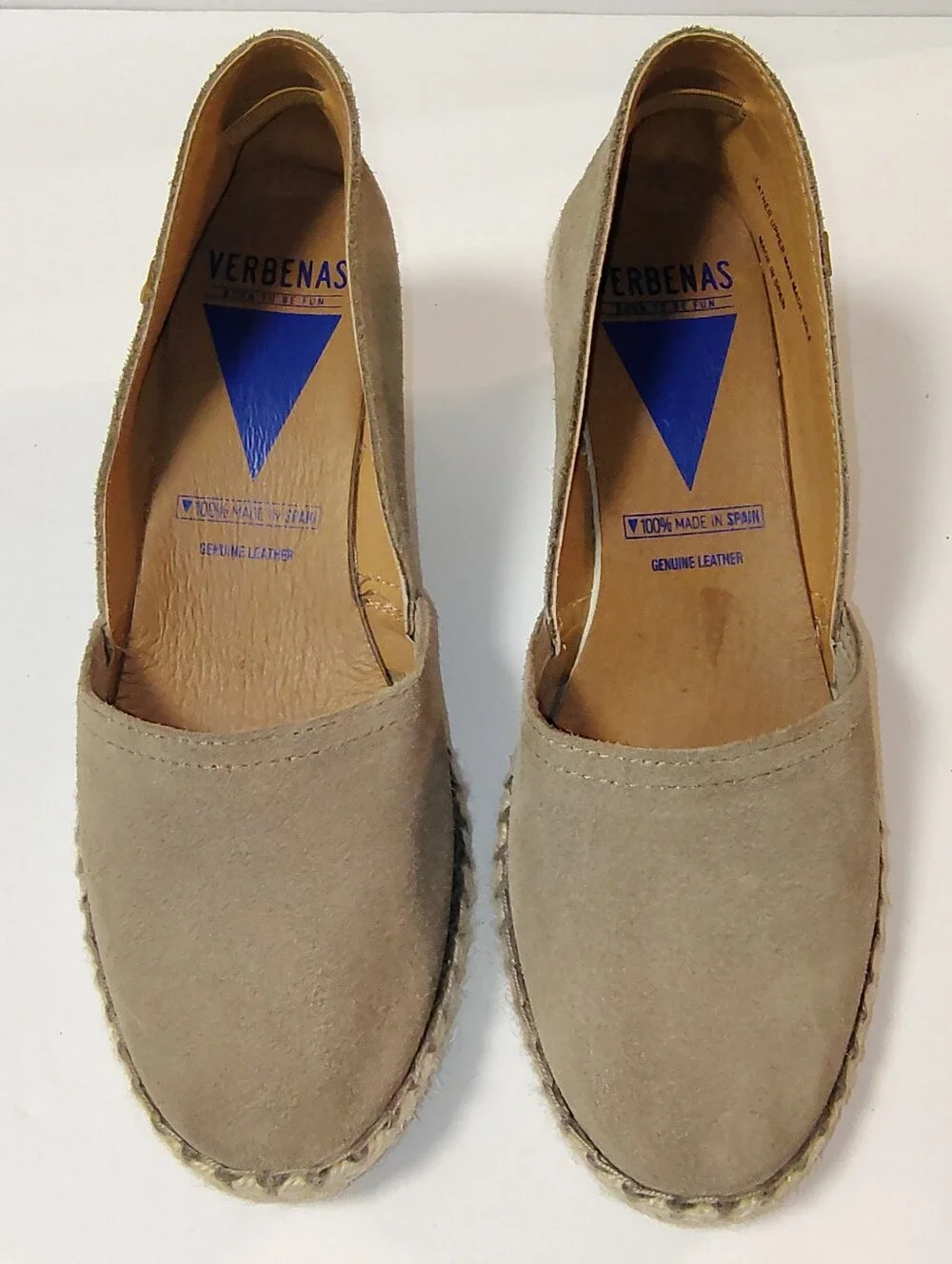 Verbenas Women's Mamen Suede Slip-On Wedge Espadrilles in Stone Made In Spain 39